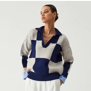 Blue and white checkered sweater